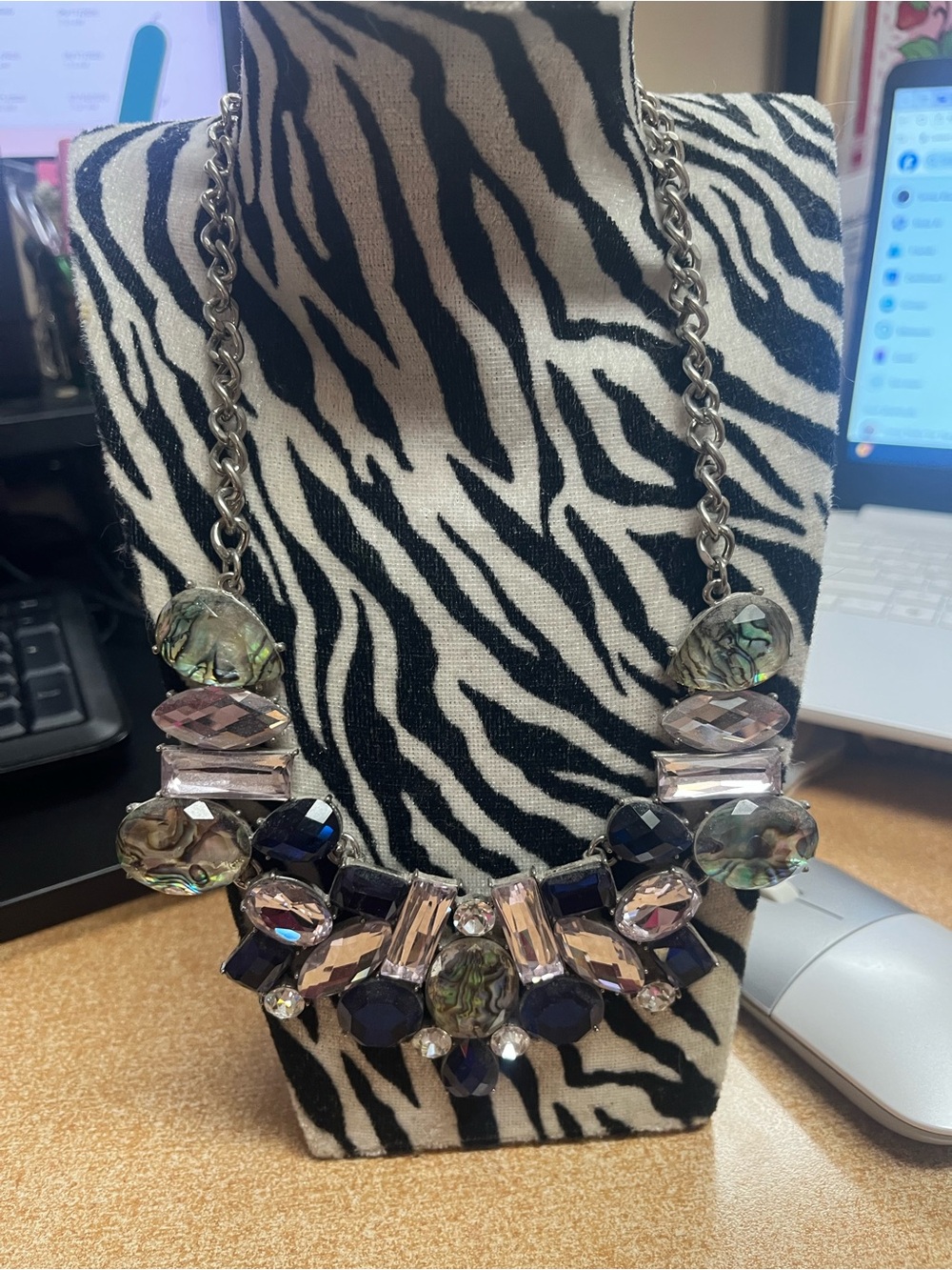 Park Lane Statement Necklace with Iridescent and Navy Crystal Accents